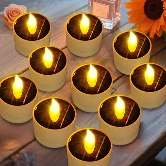 ANGMLN 10pcs Solar Tea Lights Outdoor Waterproof, Flameless Flicker LED Solar Candles with Dusk to Dawn Sensor, Reuseable Tea Light Candles for Lantern Garden Camping Party Home Decor,2.3''x2.1''