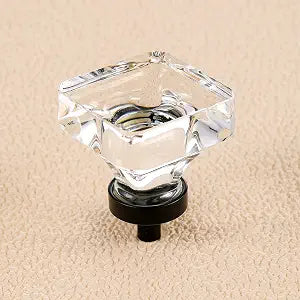 coolnews 8 Pack Crystal Glass Cabinet Knobs Dresser Knobs Drawer Knobs and Pulls for Kitchen Cupboard (Square 1-3/8 Inch, Black)
