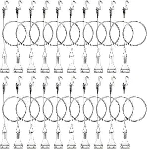 Okllen 20 Pack Picture Rail Hooks and Wire, Picture Rail Hanging System, 3ft Length Picture Hanging Wire with Loop & Adjustable Wire Hooks Kit, Silver