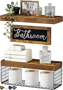 QEEIG Bathroom Shelves with Decor Sign (Brown, 15.7")