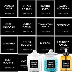 HVSWLY Laundry Labels for Jars,14 PCS Minimalist Laundry Room Sticker Labels,Removable Waterproof Labels for Laundry Containers,Home Storage Organization(Black)