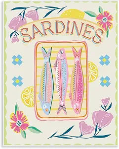 Pastel Sardines Floral, 11 x 14 Inch Mounted Print on Wall Plaque