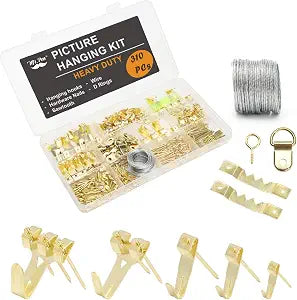 Mr. Pen- Picture Hanging Kit, 310 pcs, Gold, Assorted Hooks | Includes Nails, Sawtooth Hangers, D-Rings, Steel Wire, Ring Hooks, Home Wall Mount Hardware for Frames, Canvas, Dcor