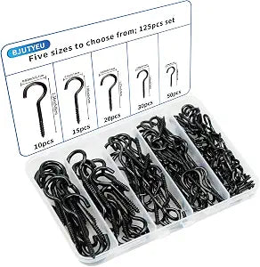 125 Pcs Small Screw Hooks, 5 Sizes Ceiling Hook for Hanging Plants