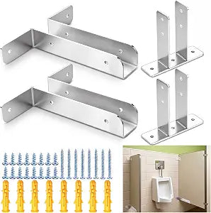 2 Set Wing Urinal Screen Bracket 1-1/4 in x 6 in Plus 2 Ear Urinal Partition Bracket Panels Zinc Alloy with Fasteners Restroom Bathroom Partition Hardware for Installations or Repairs