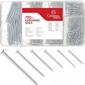 CrimsonMark Nails Assortment Kit - 700 PCS Galvanized Steel Nails for Wall