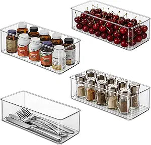 Hudgan 4 Clear Pantry Organizer Bins for Kitchen Drawer, Refrigerator