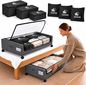 60L Under Bed Storage with Wheels 2-Pack, 6 Travel Bags Set, Dark Gray
