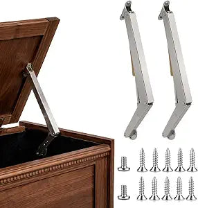 200N Heavy Duty Lid Support Hinge with Soft Close, 2 Pack Toy Box Hinges with Anti-Pinch Warning Stickers, Slow Closing Chest Hinges for Heavy Wooden Toy Box, Cedar Chest, Storage Trunk, Easy Install