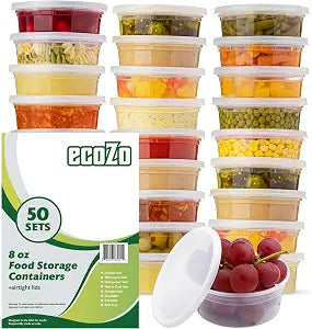 8 oz. Food Storage Containers with Lids [50 Sets] - Soup, Slime, Ice Cream, Freezer Meal Prep Containers | Microwave/Freezer/Dishwasher Safe | BPA Free | Leak-Proof
