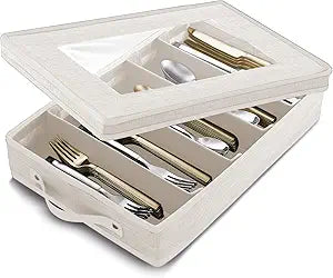 Hearth & Harbor Flatware Organizer for Drawer, Silverware Storage Box