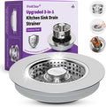 Universal Metal Kitchen Sink Drain Strainer, 3 in 1 Pop-Up Sink Stopper