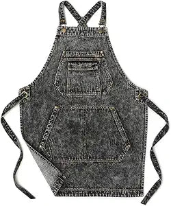 Jeanerlor - Denim Apron with Pockets for Hair Stylist Gardening Craftsmen Barista Women Hairdresser Jean Work Apron Cross Straps & Adjustable S to L (Black)