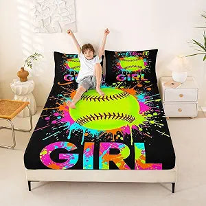 jejeloiu Kids Softball Fitted Sheet Twin Size for Boys Girls Teens