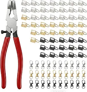 81PCS Key Fob Hardware Set, with Key Fob Pliers Tools , 50PCS 1 Inch Keychain Hardware with 30PCS Keychain Hook Clip, Wristlet Hardware for Key Fob Hardware Install