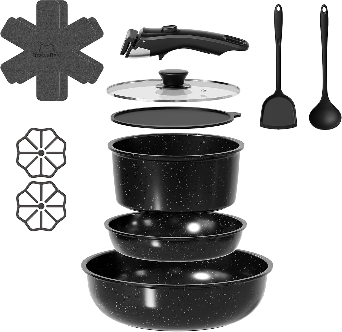 12 Pcs Pots and Pans Set Non Stick, Detachable Handle Cookware