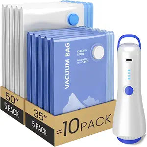 10 Pack Vacuum Storage Bags with Electric Pump, Space Saver for Home