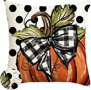 Fall Outdoor Pillow Covers Waterproof 18x18,Polka Dot Pumpkin Thanksgiving