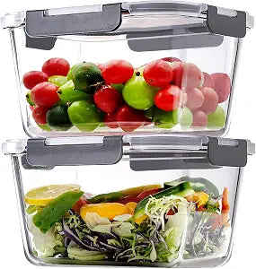 2 Pack Large Glass Storage Containers with Lids 85oz/10.5cup Big Airtight Glass Food Storage Containers for Rotisserie Chicken Watermelon Meal Prep, BPA Free, Freezer Dishwasher Oven Safe