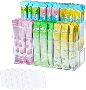 CLUQMEIK 2-Tier Drink Packet Organizer, Acrylic Drink Water Flavor Packet Holder with Square Adhesive Stickers, 6-Compartment Tea Bag Organizer Sugar Packet Holder for Coffee Bar Cabinet Countertop