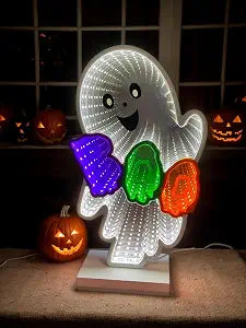 Halloween Ghost Infinity Mirror Light, BOO 3D Tunnel LED Table Decor Lamp