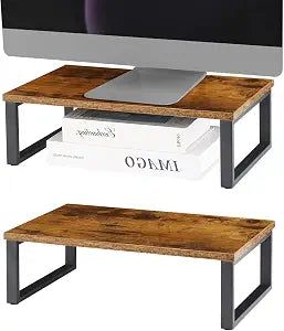 Wood Monitor Stand 2 Pack Monitor Riser for Desk, Brown
