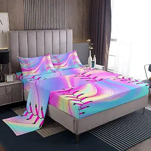 Feelyou Kids Boys Baseball Bed Sheets Set Full Size, Colorful Tie Dye Sheets with Deep Pocket Fitted Sheet for Kids Toddler Boys Girls Softball Sports Sheet Set Multicolor Bedding Set 4Pcs