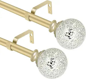 SCITOO Window Curtain Rods,3/4 Inch Gold Telescoping Curtain Rods for Windows 28-48 inch 2 pack Single curtain rod Mosaic Round Finial