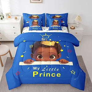 Erosebridal Afro Prince Comforter Set, African American Boy, Twin 7Pcs