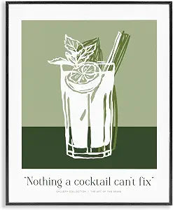 Green Cocktail Citrus Quote, 11 x 14 Inch Framed Gicle Print