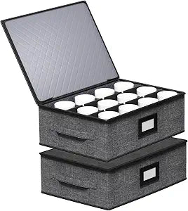 2-Pack Cup Storage Box with Dividers, Hard Shell Mug Organizer with Lid
