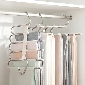 Pants Hangers Space Saving 5 Tier - 2 Pack Closet Organizers and Storage Closet Organizer,Anti-Slip Design,Closet Organizers and Storage for Pants Jeans Skirts Scarf Legging