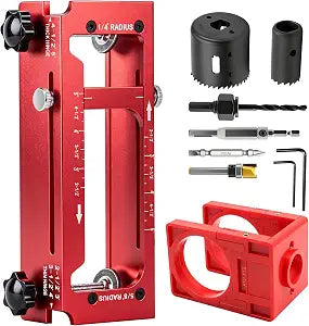 Door Hinge Jig & Door Lock Installation Kit, Aluminum Alloy Router Template Kit, Adjustable for 2.5"5" Hinges, Fits 1/4" & 5/8" Radius and Square Hinges, Door Hole Drilling Kit for Knob and Deadbolt
