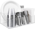 Acrylic Paper Plate Organizer and Dispenser (13"x8.66") - Extra Capacity Plate and Utensil Caddy for Plates, Cups, Napkins and Cutlery, Ideal for Kitchen, Parties, Picnics, and Outdoor Events