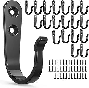 BREYDROK 20Pack Towel Hooks for Bathroom, Heavy Duty Black Metal Wall Hooks