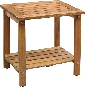 Solid Acacia Wood 2-Tier Side Table - Brush Teak
