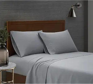 London Fog Garment Washed Solid Sheet Set Grey Microfiber 4-Piece Full Sheet Set, Solid Themed, Deep Pocket, Adult and Teen, Oeko-TEX Certified