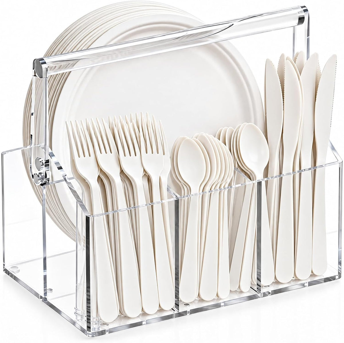 Chivalral Clear Acrylic Utensil Caddy, 4 Compartment Silverware Holder