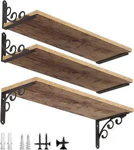 L Shelf Brackets for 8" - 10" Board, Floating Shelf Bracket Heavy Duty Metal Shelving Brackets for Shelves, Decorative Iron Rustic Wall Brackets for DIY Floating Shelf, 6 Pack Black