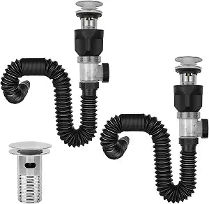 2 Pack Bathroom Sink Drain Kit, with Flexible Expandable P-Trap Sink Drain Pipe, Fits 1-1/4",1-1/2" and 2'' Drain Hole, Built-in Anti-Clogging Stopper, Anti-Odor With Overflow