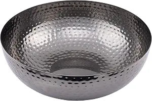 Round Hammered Metal Bowl, Oxidized Silver