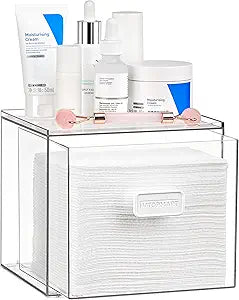 Vtopmart Disposable Facial Towels Holder,Clear Storage Drawer Compatible with Clean Skin Club Towel XL,Acrylic Box Hold 50 Count,Stylish and Functional Bathroom Accessory for Coutertop Organization