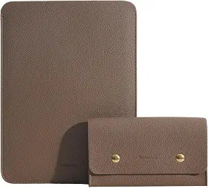 PU Leather Padded Laptop Sleeve Bag 14Inch Compatible with New MacBook Pro 14, Surface Laptop 13.5, Old MacBook Pro 13 with Charger Pouch Color Coffee