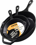 EWFEN Cast Iron Skillet 3-Piece Set, Heavy-Duty Professional Restaurant Chef Quality Pre-Seasoned Pan Cookware Set, 6", 8", 10" Pans For Frying, Saute, Cooking, Use Indoor/Outdoor, Oven, Grill