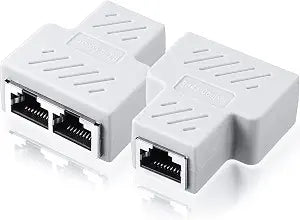 VizGiz 2 Pack RJ45 Splitter 1 to 2 Port T Adapter Female Socket Ethernet Connector Dual Ways Plug Modular Hub Switcher for Network Cat5 Cat6 Cat7 LAN Cable Computer PC Router POE IP Camera TV Box
