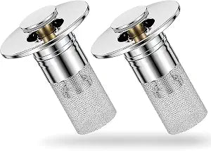 2PCS Universal Sink Drain Stopper - Fits 99% Washbasins & Tubs, 2 Rubber Rings (34mm/40mm), Brass Core Rust-Proof, Tool-Free Installation, Anti-Clog Design for Bathroom & Shower