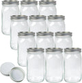 Jumterlee Wide Mouth Mason Jars 32 oz 12Pcs, Canning Jars with Airtight Lids and White Plastic Mason Jar Lids with Silicone Rings for Overnight Oats, Food Storage, Dry Food, Snacks, Candies and More