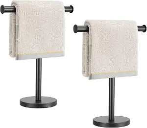 Hand Towel Holder Stand, 2 Pack Freestanding Bathroom Towel Rack, Black