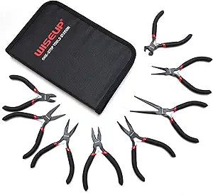 WISEUP 8-Piece Mini Pliers Set, for Crafting, Electronics & Jewelry Making