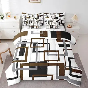 Erosebridal Geometric Comforter Kids Boys Girls,Brown Black White Twin